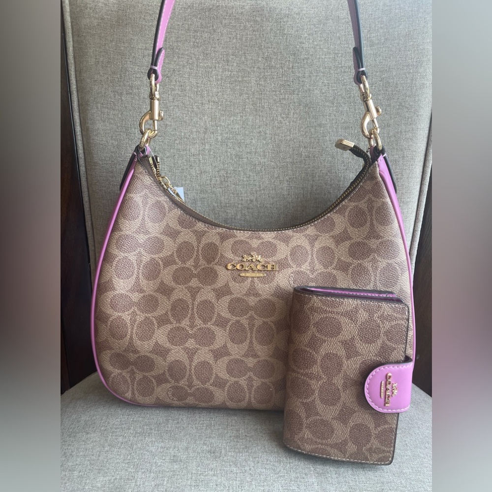 last1‼️NWT！2PCS COACH TERI HOBO BAG IN SIGNATURE （CV940）AND MEDIUM WALLET（CW786）